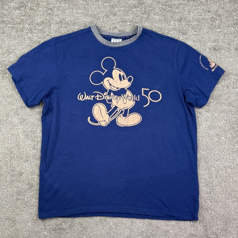Disney T-Shirt Mens L Blue Walt Disney World 50th Anniversary Mickey Mouse Retro - Picture 2 of 6